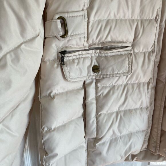 Larry Levine down medium cream puffer winter jacket coat flap pockets - Picture 3 of 8